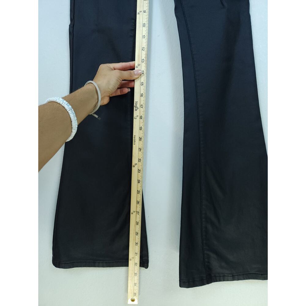 Edikted Medium High-rise Black Coated Faux Leather Flare And Stretchy Pants - Picture 7 of 12